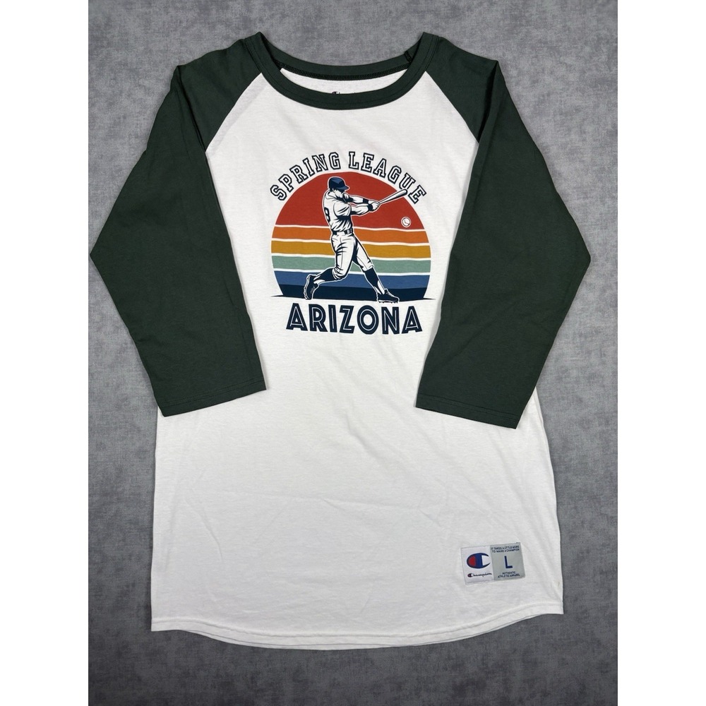 Champion Raglan T-Shirt Mens Large White Green Arizona Spring League T137